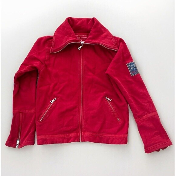 Mens Blue Willi’s Red Cotton Full Zip Sweater MEDIUM Zipper Pockets Designer - Picture 2 of 9